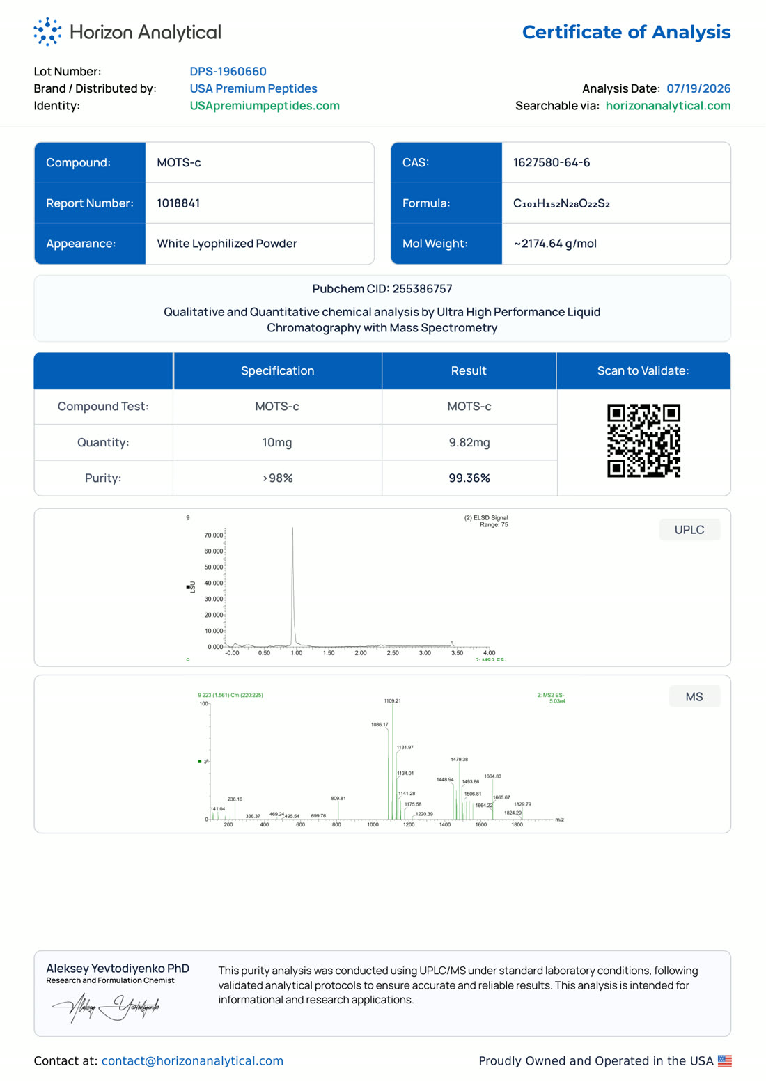 MOTS-c Purity report page 1